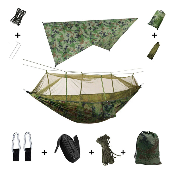 BowLift | Trek Viva Camping Hammock | Integrated Mosquito Net & Rain Cover | Ultralight & Tear Resistant | 3-in-1 Outdoor Solution