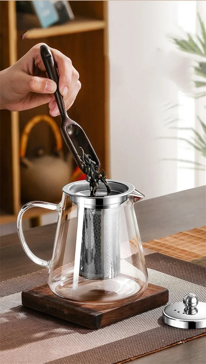 BowLift | 450ml-950ml Heat Resistant Glass Teapot – Stainless Steel Tea Filter, Flower Kettle for Kung Fu Tea, Puer and Oolong Tea