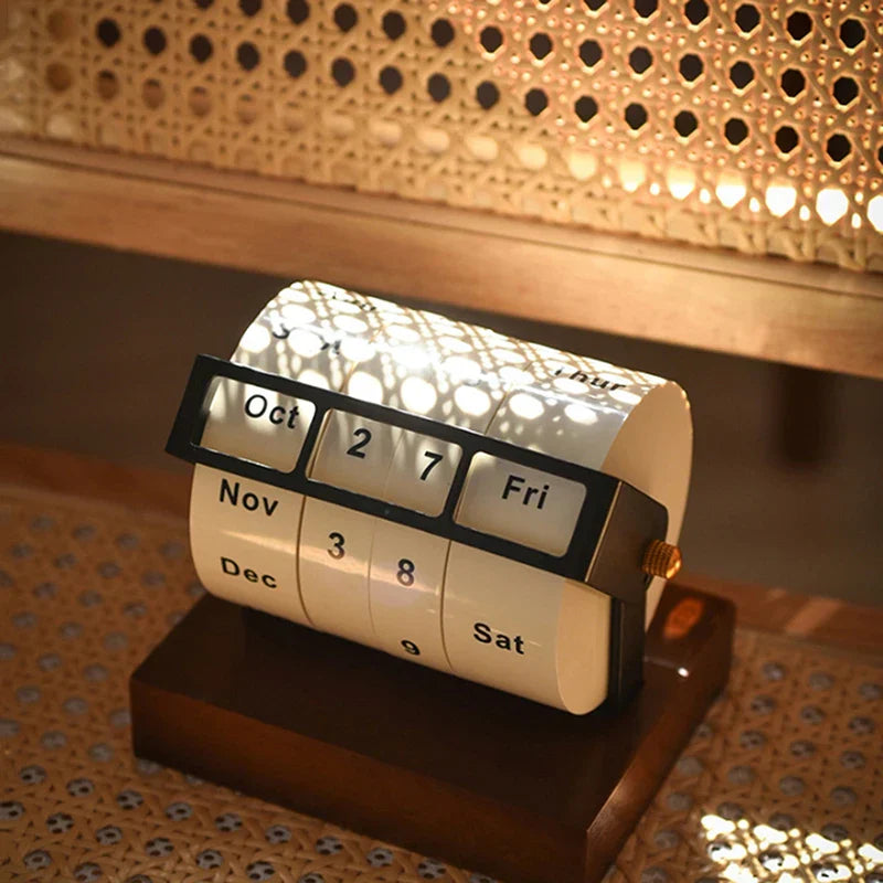 Mid-Century Rotating Wooden Perpetual Desk Calendar | Bowlift