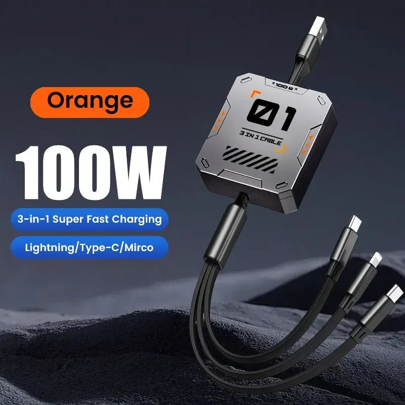 BowLift | 3-in-1 Charging Cable | Fast Charging 100W | Extendable & Universal | FlexiCharge for iPhone, Android & USB-C