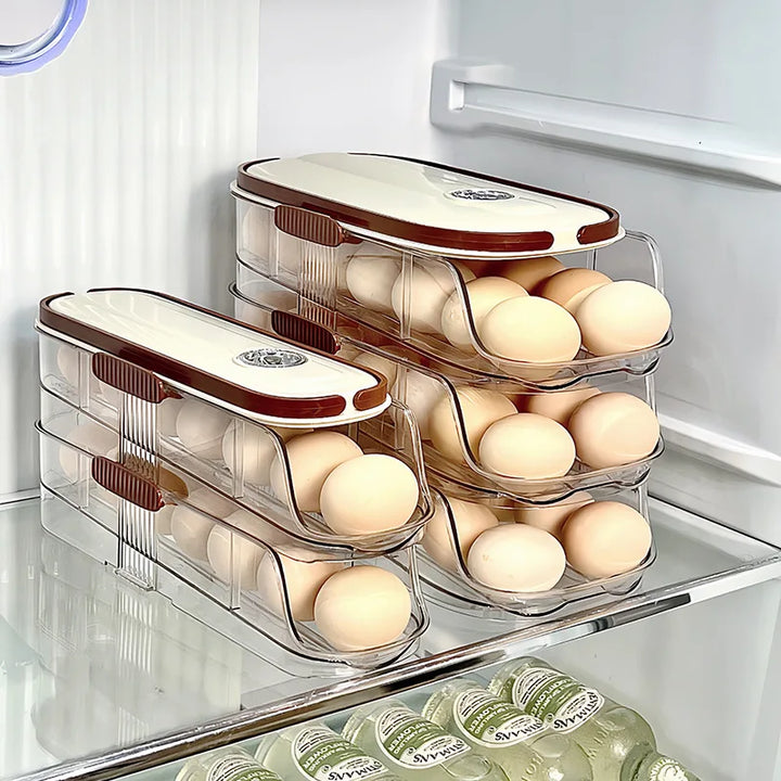 BowLift | RollEgg Max | Automatic Egg Holder for the Refrigerator | Stackable Egg Organizer Made of Clear Plastic