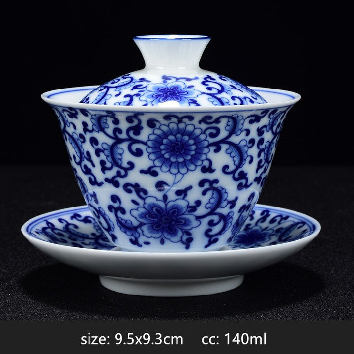 BowLift | PorceVive Gaiwan Tea Cup | Handcrafted Porcelain with Landscape Pattern | Chinese Tea Set with Lid