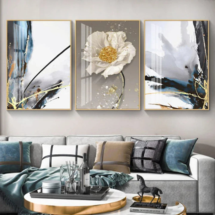 Modern Abstract Floral Wall Art Fine Art Canvas Prints Blue Gray Botanical Pictures For Living Room Bedroom Wall Art Decor | Bowlift