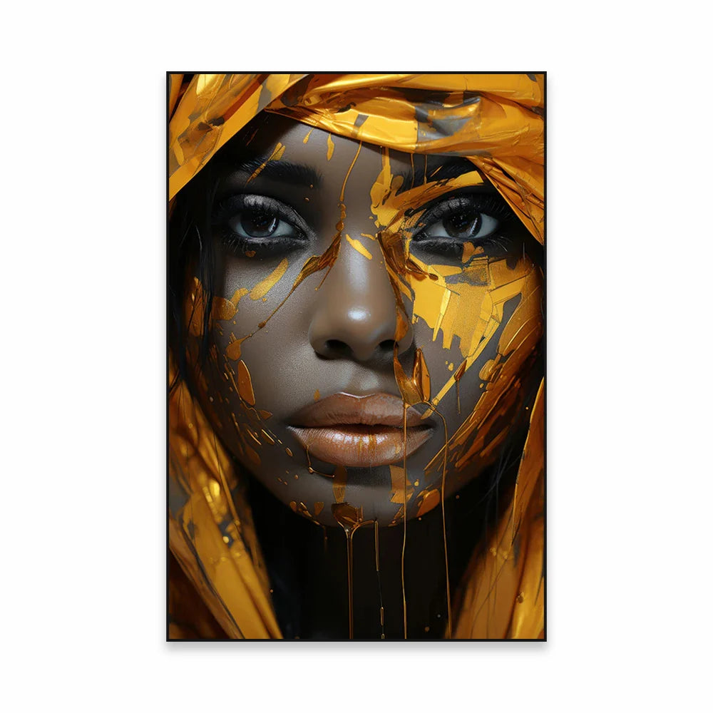 Golden Girl Fashion Wall Art Fine Art Canvas Prints Modern Abstract Portrait Pictures For Living Room Bedroom Boutique Salon Art Decor | Bowlift