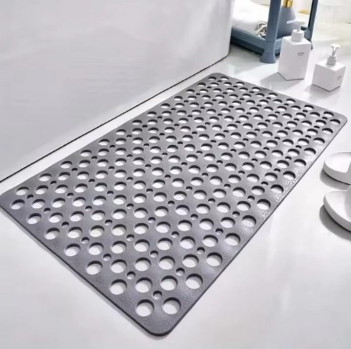 BowLift | Square Non-Slip Shower Mat with Suction Cups and Quick-Drain Round Hole Design
