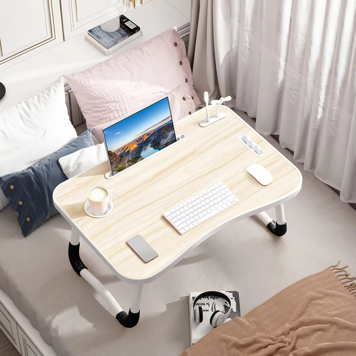 BowLift | Portable Folding Laptop Table with USB Light, Fan, and Cup Holder - 15.75" x 23.62"