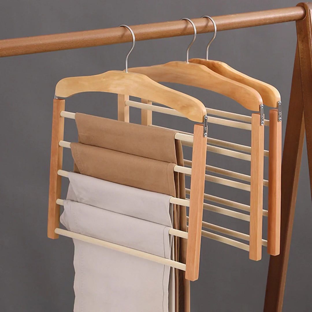 Wooden Pants Hanger with Multiple Layers for Closet Organization | Bowlift