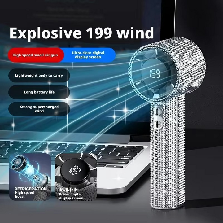 BowLift | Diamond-Embellished Portable Fan with 199 Speed Settings and Type-C Recharge