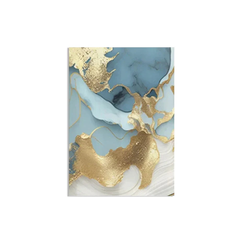 Modern Abstract Golden Blue Liquid Marble Print Wall Art Fine Art Canvas Prints Pictures For Living Room Bedroom Nordic Home Decor | Bowlift