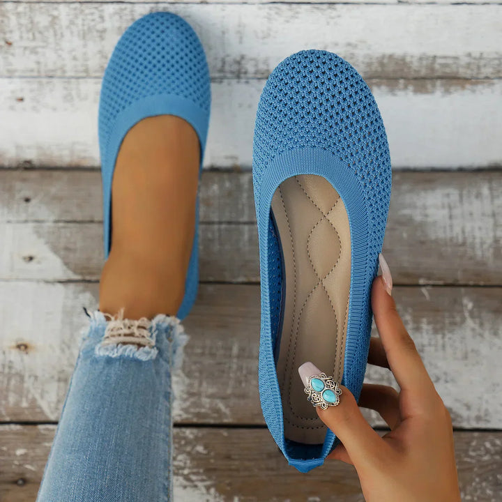 BowLift | Women Round Toe Flat Shoes Solid Color Knit Slippers Casual Breathable Ballet Flats Women Flat Shoes Loafers Women
