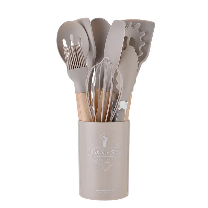 ChefEase – 12-piece silicone kitchen utensil set with wooden handles Bowlift