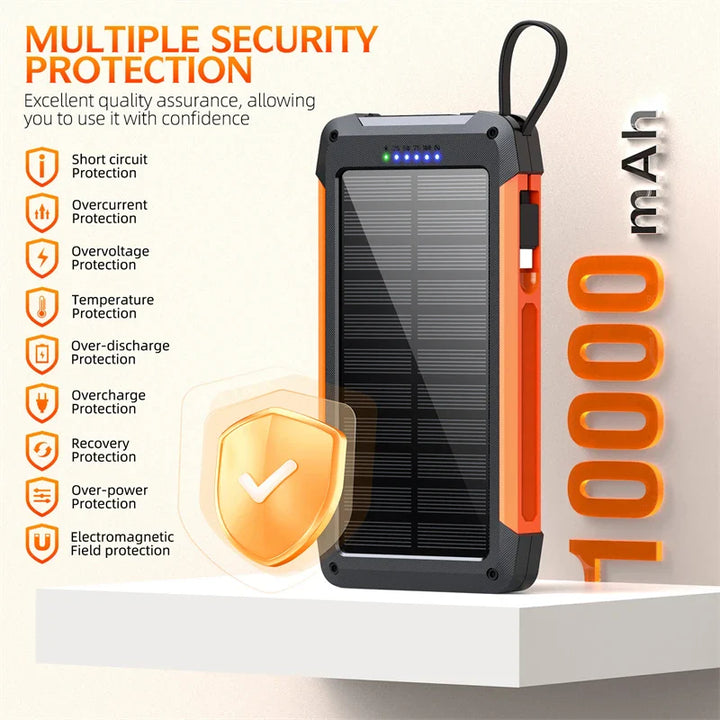 BowLift | Voltaris MagCharge Solar Powerbank 10000mAh | Magnetic Wireless Charging | 22.5W Fast Charging Function | With Cable & Flashlight | For iPhone, Samsung & Co.
