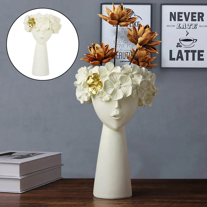 BowLift | Nordic Girl Head Flower Resin Vase Statue Flower Flower Vases for Office Desktop Dried Flowers Ornaments Decor Container