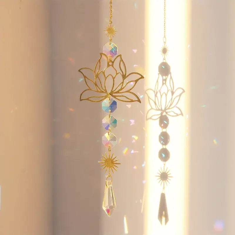 BowLift | Solunara Crystal Wind Chime | Handmade Lotus Suncatcher | Glass & Metal | For Garden, Window & Balcony