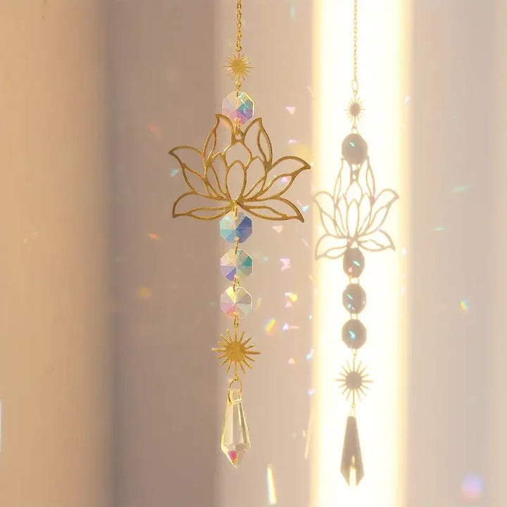 BowLift | Solunara Crystal Wind Chime | Handmade Lotus Suncatcher | Glass & Metal | For Garden, Window & Balcony
