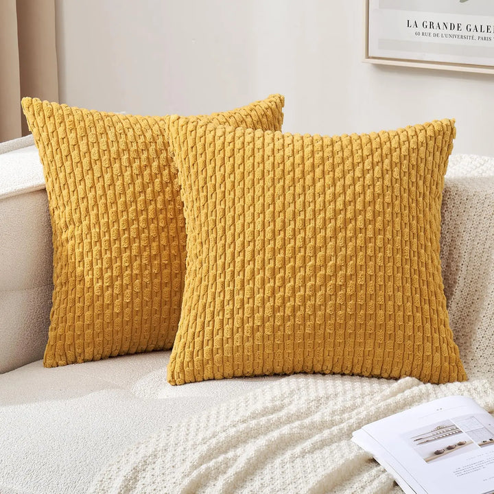 BowLift | Soft Ribbed Velvet Decorative Pillow with Stripes in Boho Style for Sofa and Bed