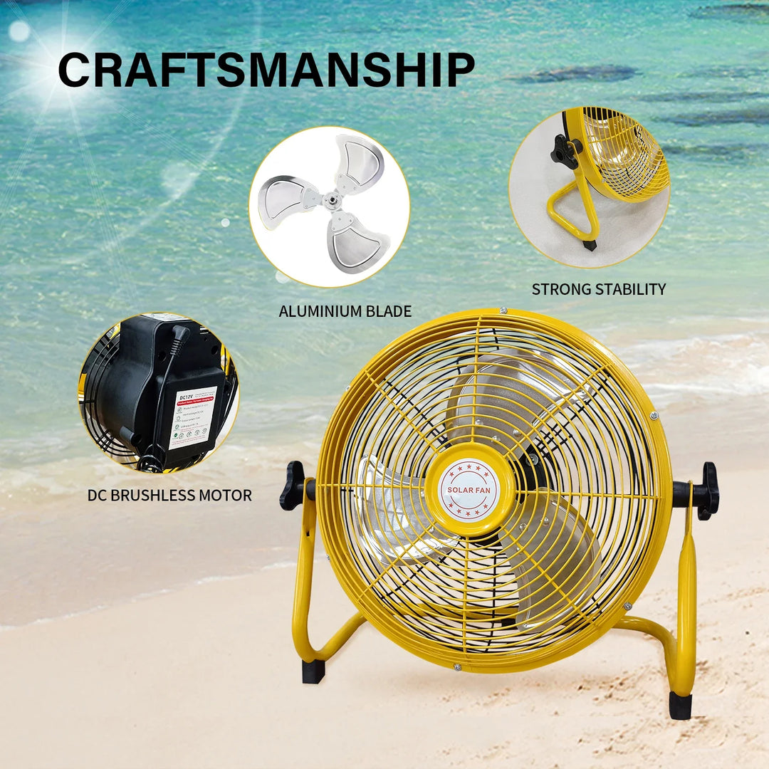 214-Inch Portable Rechargeable Table Fan – Solar & AC Powered Dual Input for Home, Camping & Fishing | Bowlift