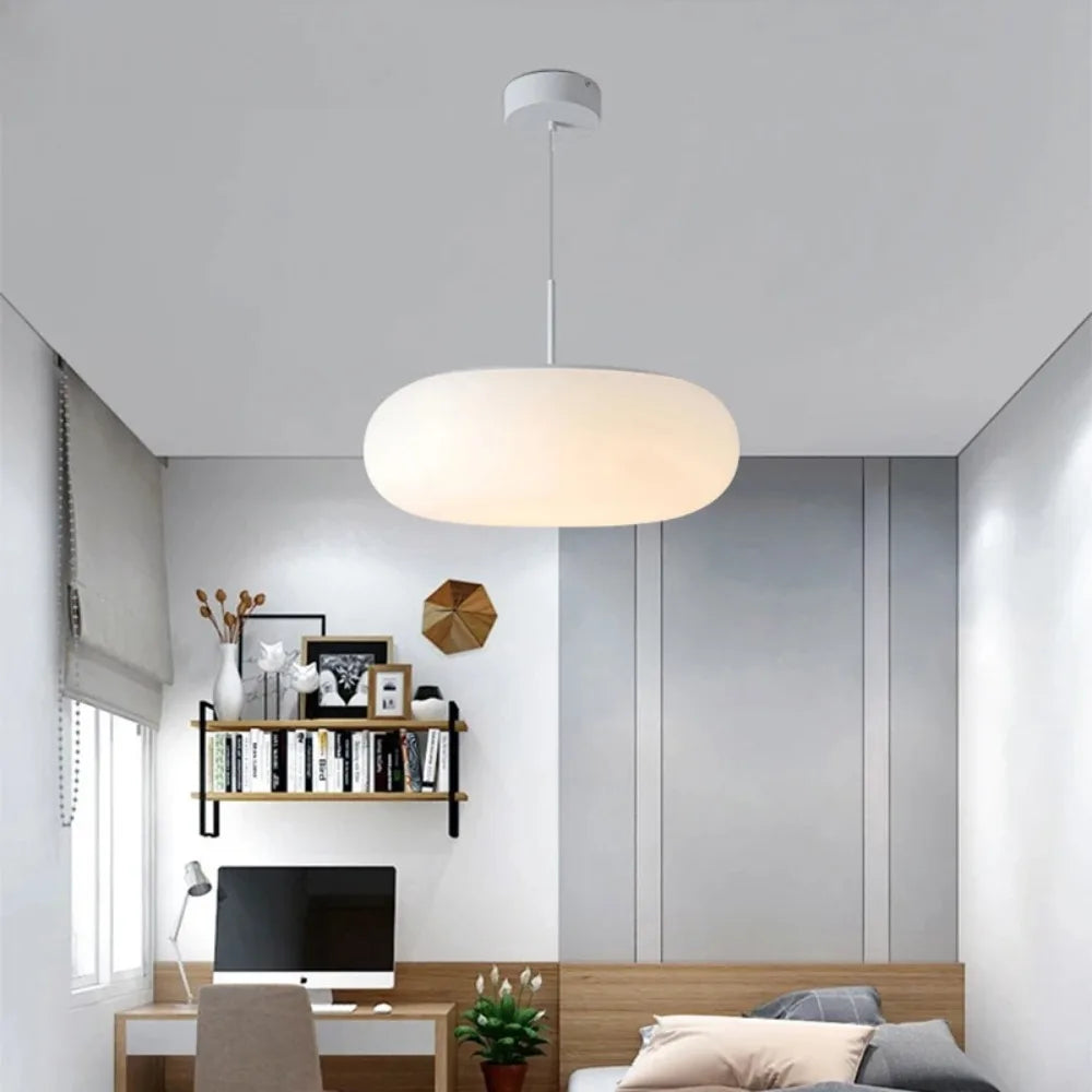 BowLift | Modern Cream Pendant Lamp in Simple Chandelier Style with Warm LED Lighting