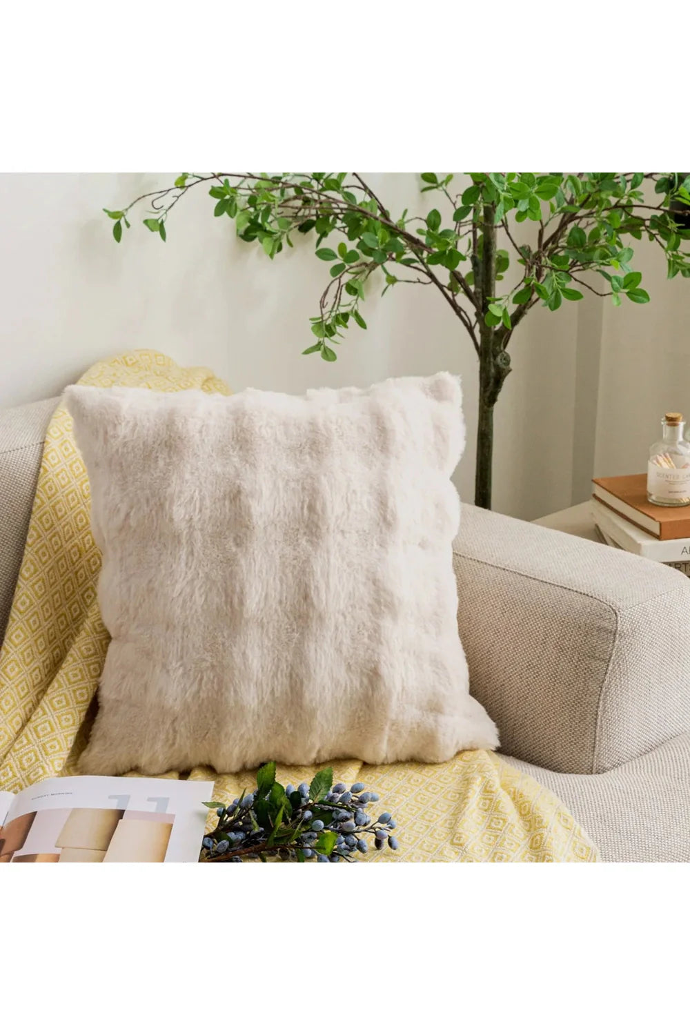 Cream plush pillow cover | Bowlift