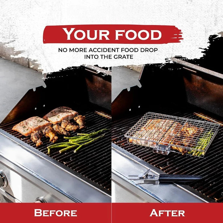BowLift | BBQGrid | Portable grill grid with handle | Ideal for fish, vegetables & shrimp | Stainless steel