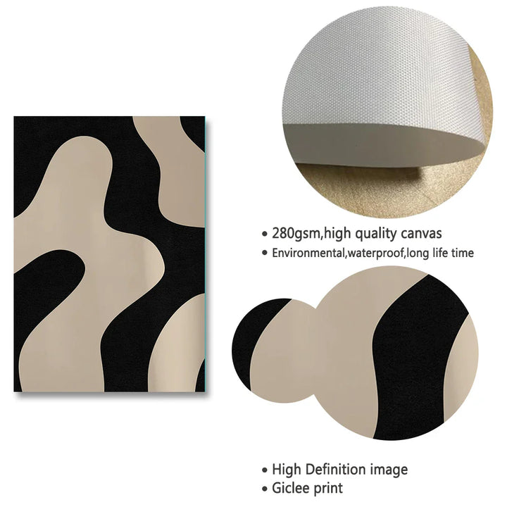 Modern Abstract Shapely Black Minimalist Wall Art Fine Art Canvas Prints Pictures For Modern Apartment Living Room Dining Room Art Decor | Bowlift