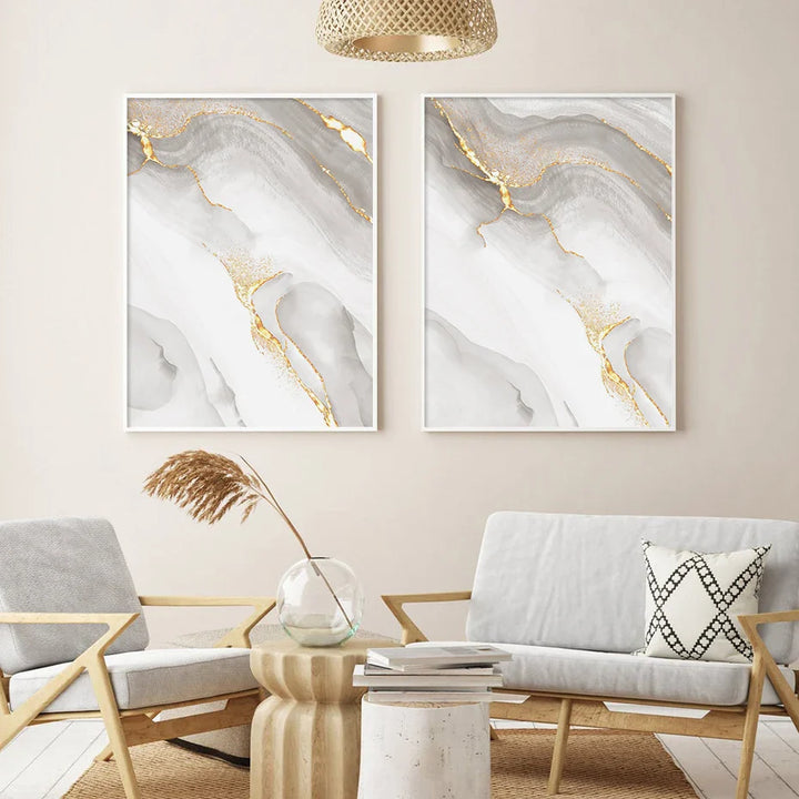 Light Luxury Golden Gray Marble Print Wall Art Fine Art Canvas Prints Posters Abstract Minimalist Pictures For Modern Living Room Decor | Bowlift