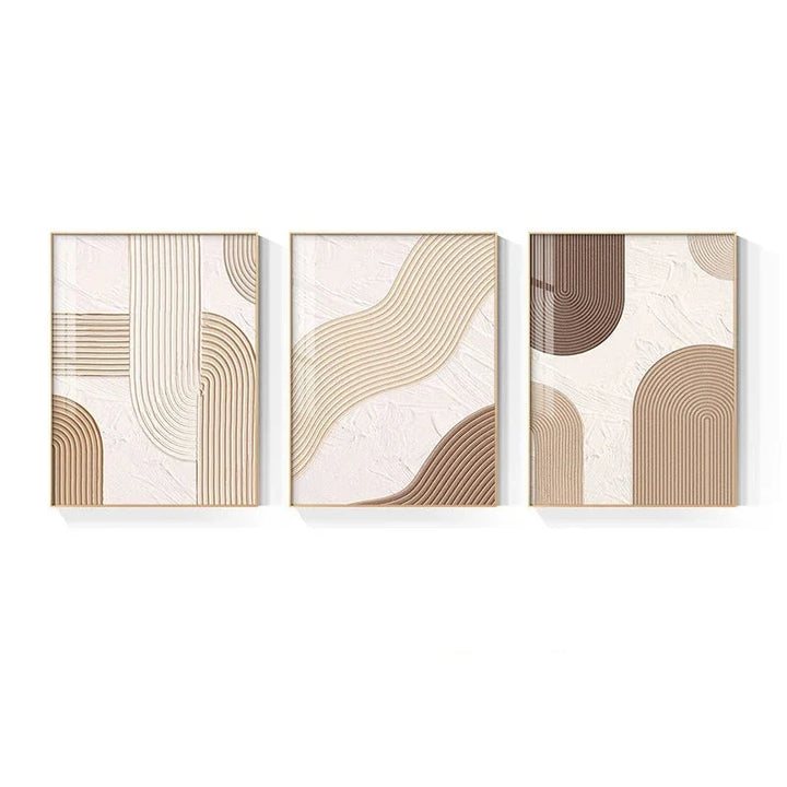 Modern Abstract Beige Geometric Lines Wall Art Fine Art Canvas Prints Pictures For Living Room Dining Room Home Office Decor | Bowlift