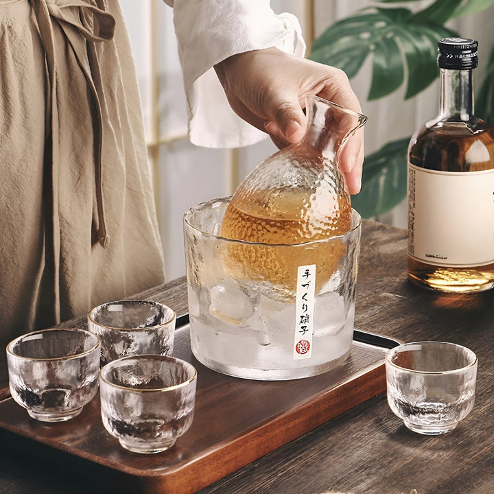 Japanese Sake Set made of glass – Elegant carafe with cups | Perfect for wine, whisky & liqueur | Bowlift