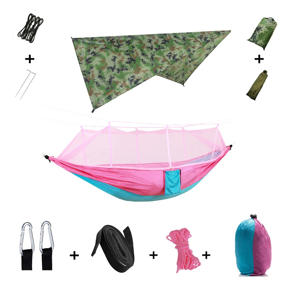 BowLift | Trek Viva Camping Hammock | Integrated Mosquito Net & Rain Cover | Ultralight & Tear Resistant | 3-in-1 Outdoor Solution