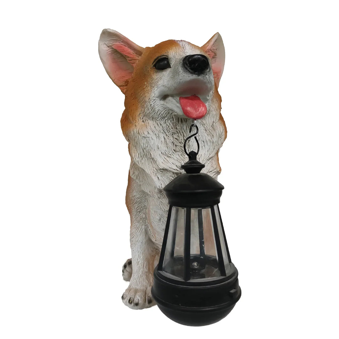 Solar-Powered Outdoor Resin Dog Statue Lamp | Bowlift