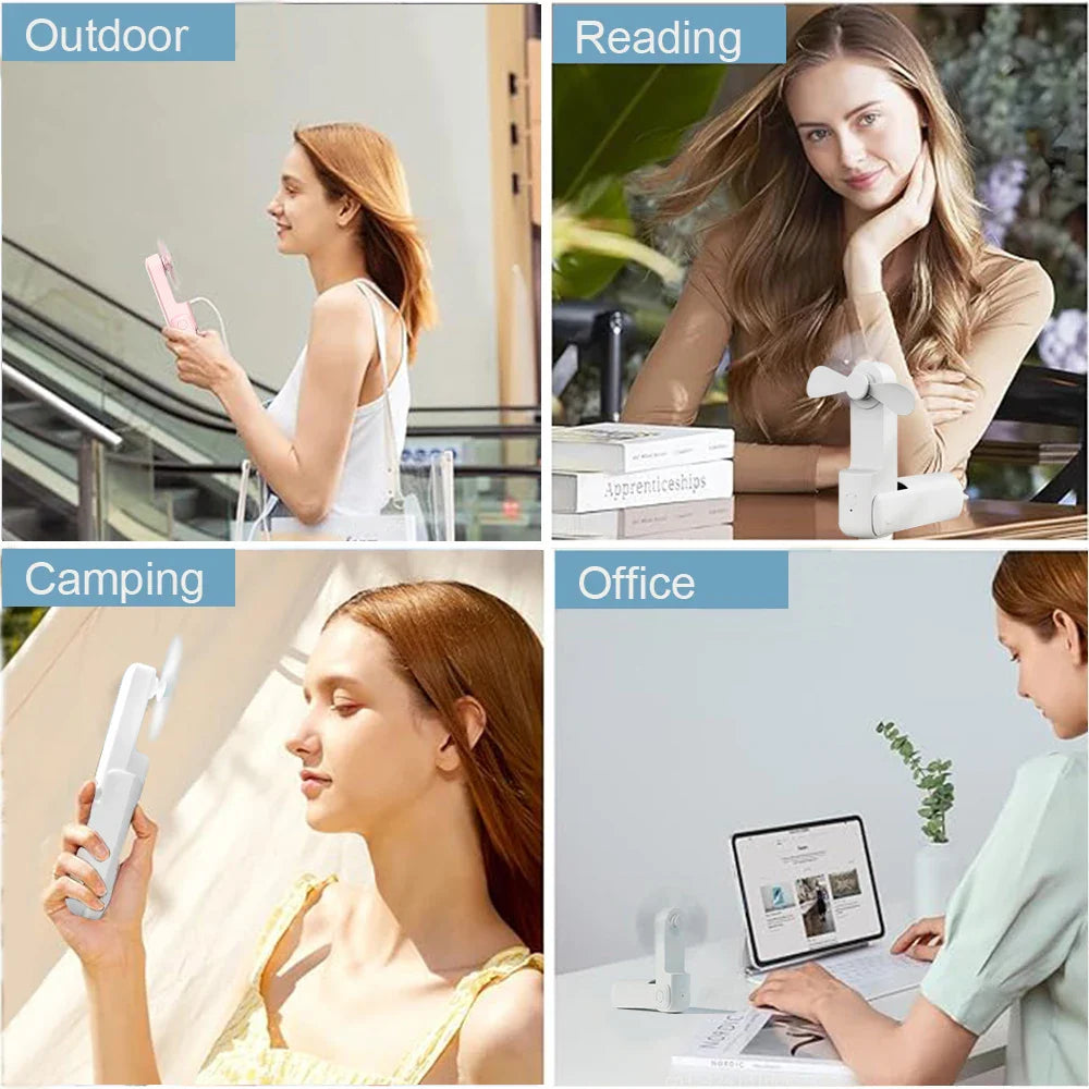 Portable Mini Handheld USB Fan – Rechargeable Folding Pocket Fan with Battery, Cooling Hand Fan and Power Bank Function | Bowlift