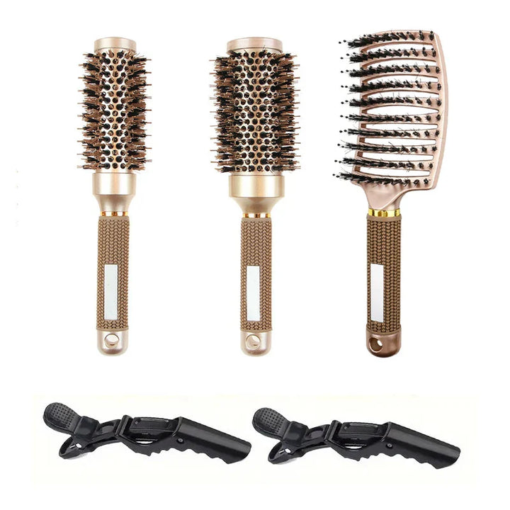 BowLift | Round Brush Set GLOSSENTA | Ions-Ceramic & Boar Bristles | Anti-frizz & Volume | 25–53 mm Ø