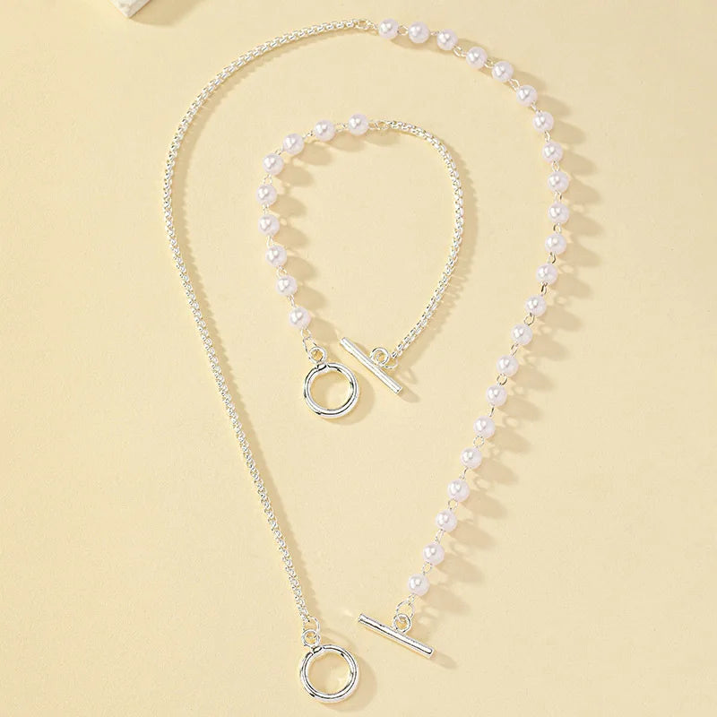 BowLift | Chain & Pearl Circle Clasp Bracelet and Necklace Set