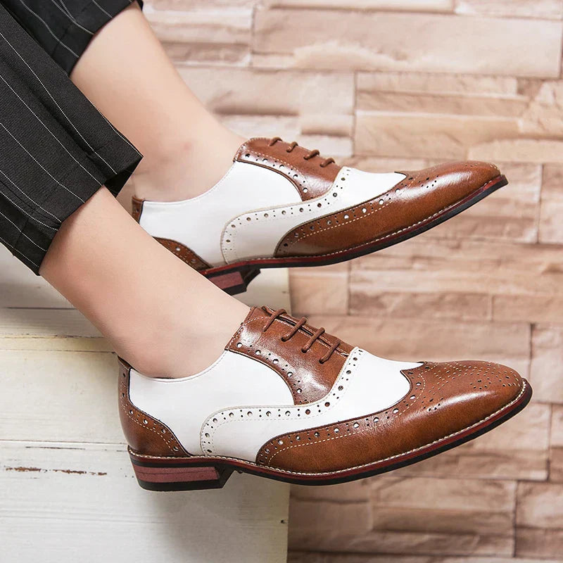 BowLift | Men's Luxury Shoes Brogue Lace-up Casual British Style Contrast Color Oxford Office