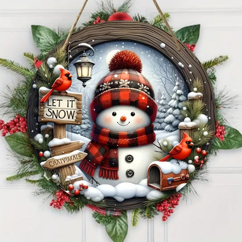 BowLift | CrystalSnow | Christmas wreath made of acrylic | Snowman & winter design | Wall & door decoration Ø 20 cm