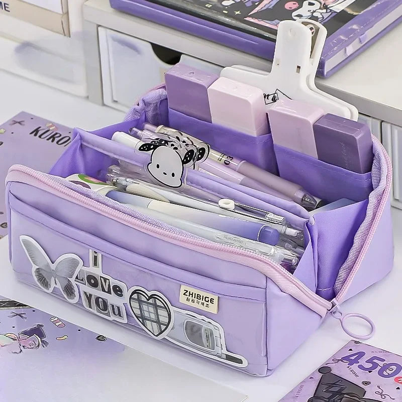 BowLift | Pencil case KIDZORA CrystalBag | Transparent & Versatile | 10-pocket design | Large capacity for school & leisure
