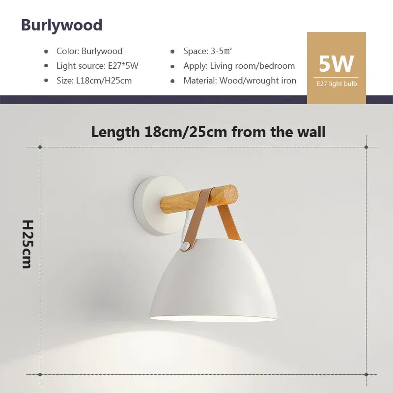 NordicGlow Light - Wooden LED Wall Lamp with Leather Accents Bowlift