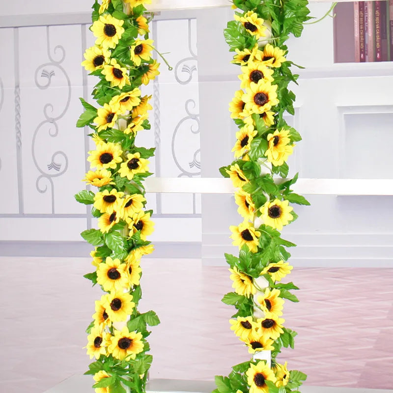 BowLift | Floraviva SunVine Sunflower Garland Artificial | 2.6 m Length | 12 Flowers Ø 8 cm | For Wedding, Balcony & DIY Decor