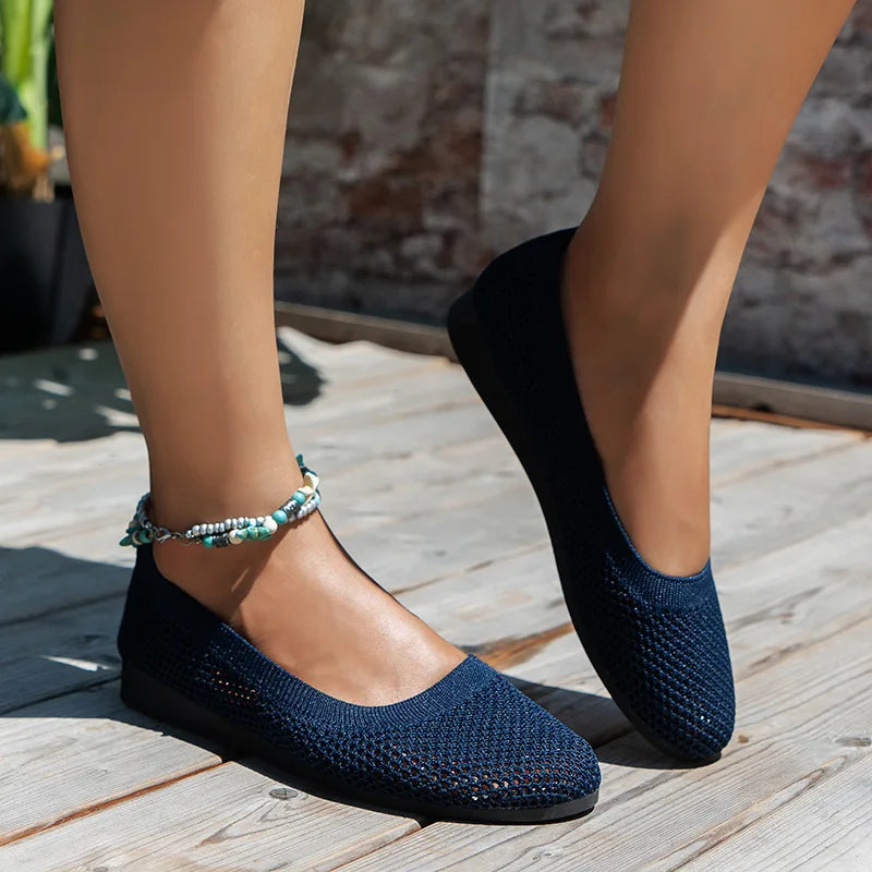 BowLift | Women Round Toe Flat Shoes Solid Color Knit Slippers Casual Breathable Ballet Flats Women Flat Shoes Loafers Women