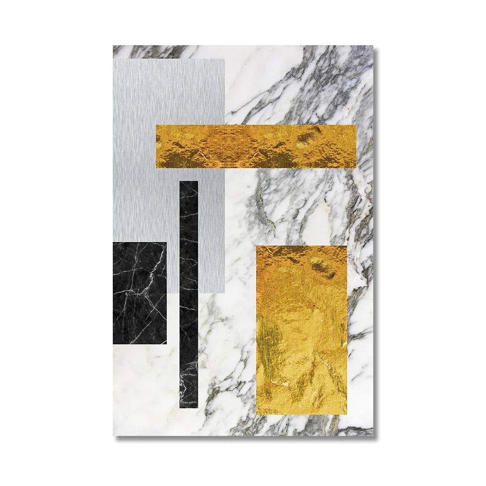 Black Golden Block Marble Abstract Wall Art Fine Art Canvas Prints Modern Geometric Pictures For Living Room Home Office Art Decor | Bowlift