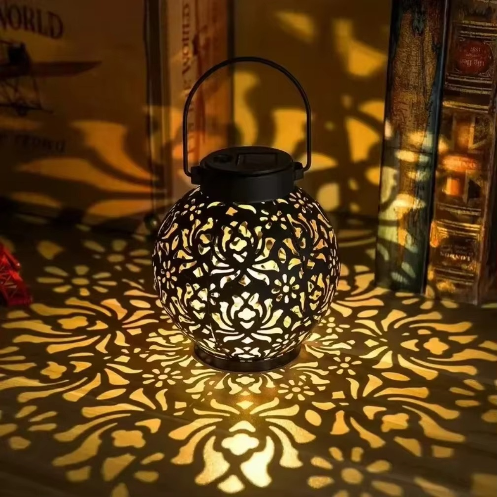 BowLift | Outdoor Solar LED Lantern Light with Hollow Wrought Iron Design for Garden and Yard Decoration