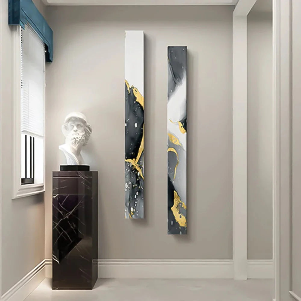 Abstract Gray Liquid Marble Wall Art Fine Art Canvas Prints Tall Vertical Slim Format Pictures For Modern Loft Apartment Living Room Home Office Decor | Bowlift