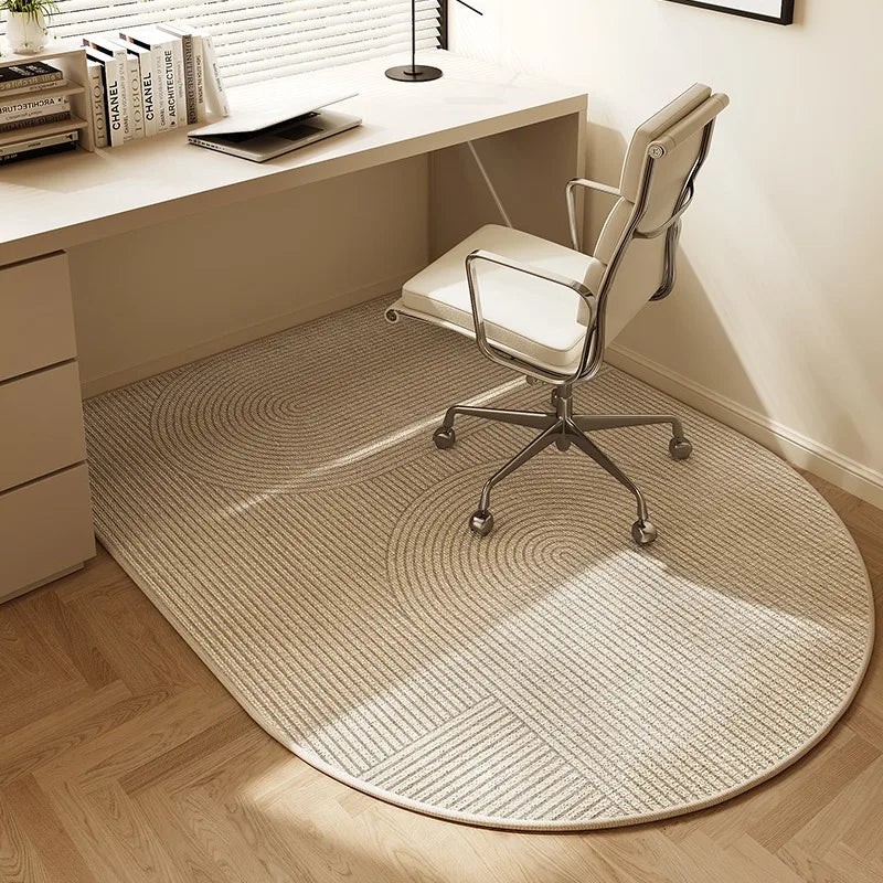 BowLift | Round Office Chair Mat 100cm – Beige Striped Non-Slip Carpet Protector