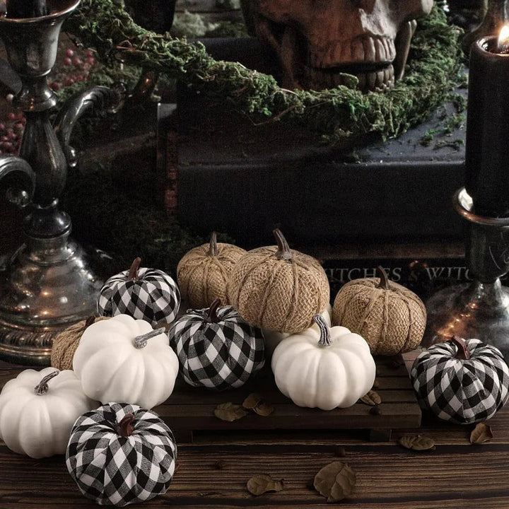 BowLift | Set of 12 decorative pumpkins made of jute material for autumn and Halloween