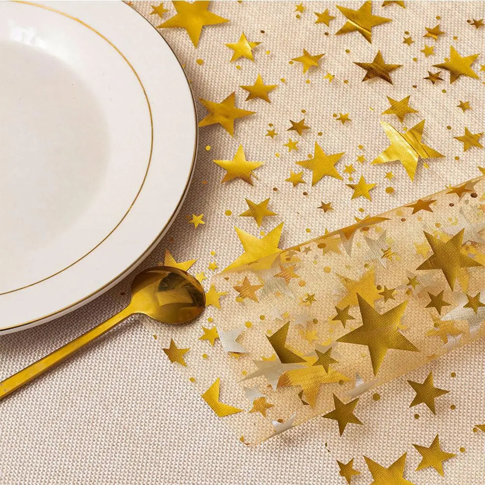 BowLift | Sparkling Table Runner "StellaLuxe" | Gold, Rose Gold or Silver | Metallic Shimmering Mesh Runner with Star Pattern | For Parties & Dinner Decoration