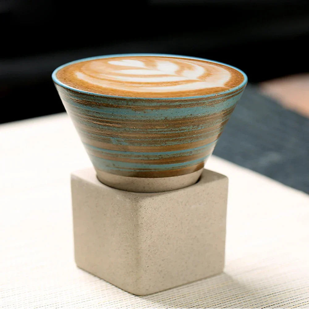 BowLift | Japanese coffee cup with saucer, 1 piece, retro ceramic tea cup, mug, latte, espresso, pull0, flower cappuccino, new ceramic cup, 100 ml/3.5 oz