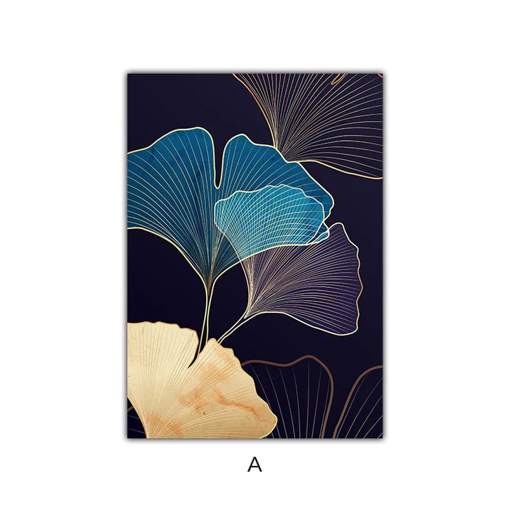 Abstract Botanical Tropical Blue Aubergine Floral Wall Art Fine Art Canvas Prints Pictures For Living Room Bedroom Hotel Room Decor | Bowlift