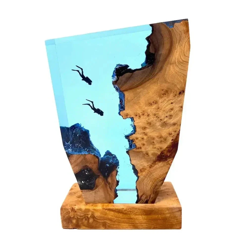 LED Ocean Diver Table Lamp – Epoxy Resin Wood Décor Lamp with Karst Landscape | Bowlift