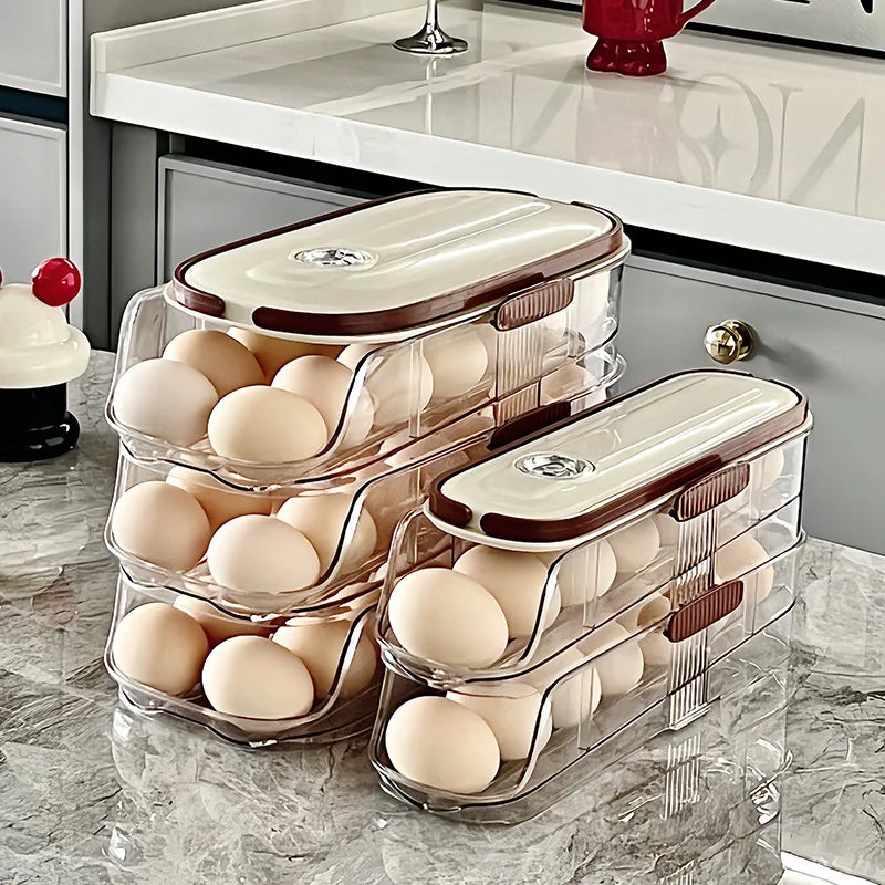 BowLift | RollEgg Max | Automatic Egg Holder for the Refrigerator | Stackable Egg Organizer Made of Clear Plastic