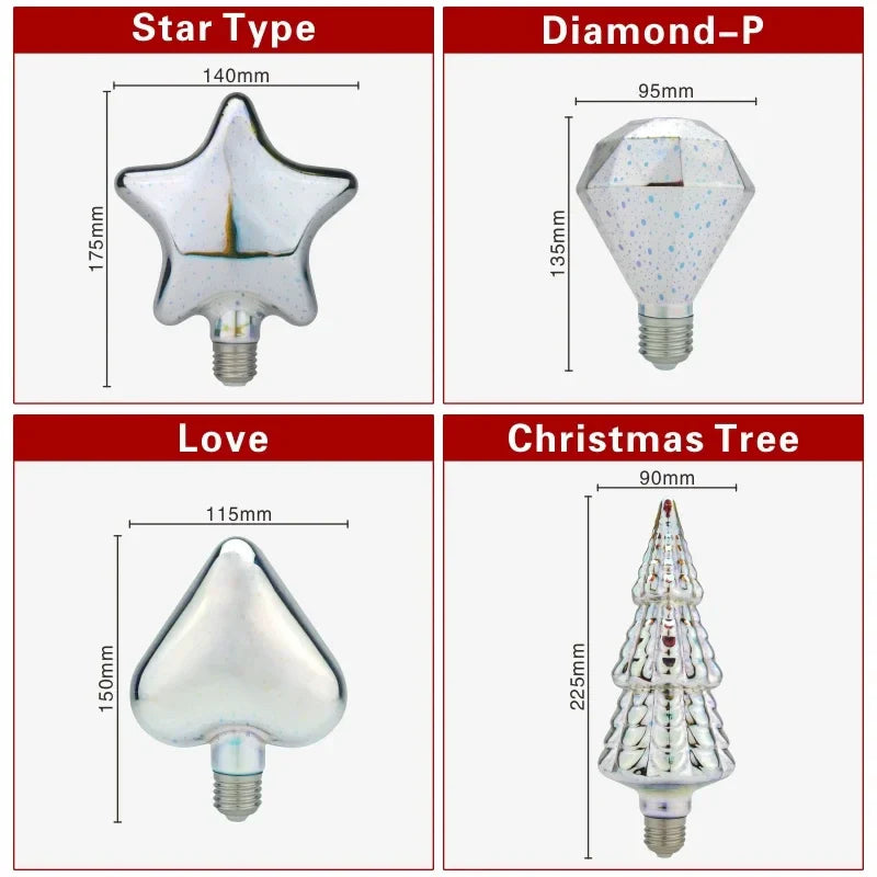 BowLift | 3D LED Bulb | Vintage Firework Effect Lamp with E27 Socket | 6W 85–265V | Decor, Party & Christmas Lighting | Auravia
